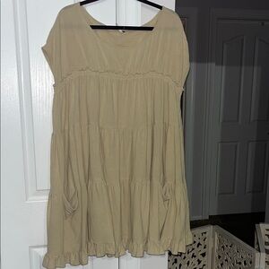 Free People beige cap sleeve babydoll flowy minidress Size XL